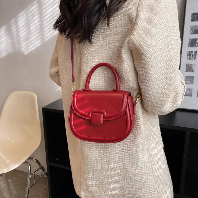 JANE KLAIN PU Saddle Bag Crossbody Handbag Small Size Women's Red/Black/Ecru-11