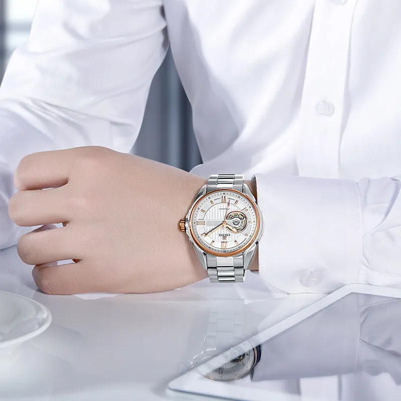 EBOHR Mechanical Movement Stainless Steel Strap Watch Men's Watches Blue Dial 17020111-8