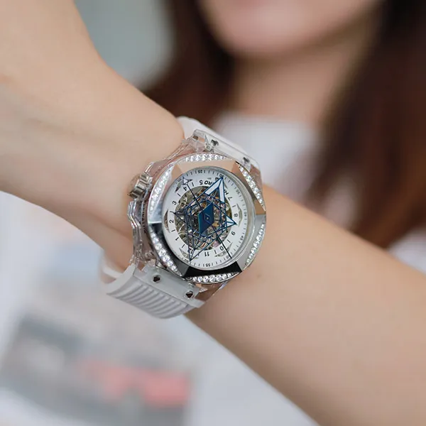 HANBORO Cyan Collection Automatic Mechanical Movement Silicone Strap Watch Men's Watches White Dial-3