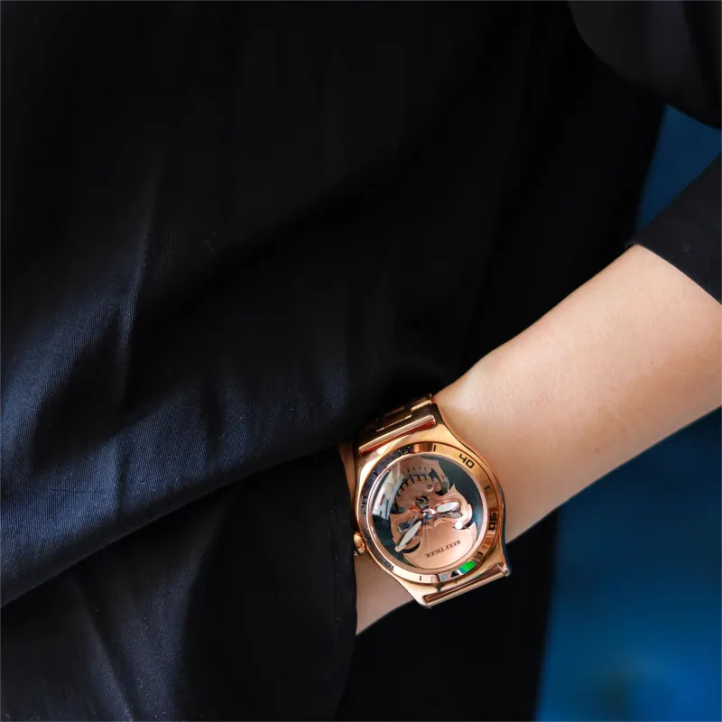 REEF TIGER Automatic Mechanical Movement Men's Watches Black Dial-5