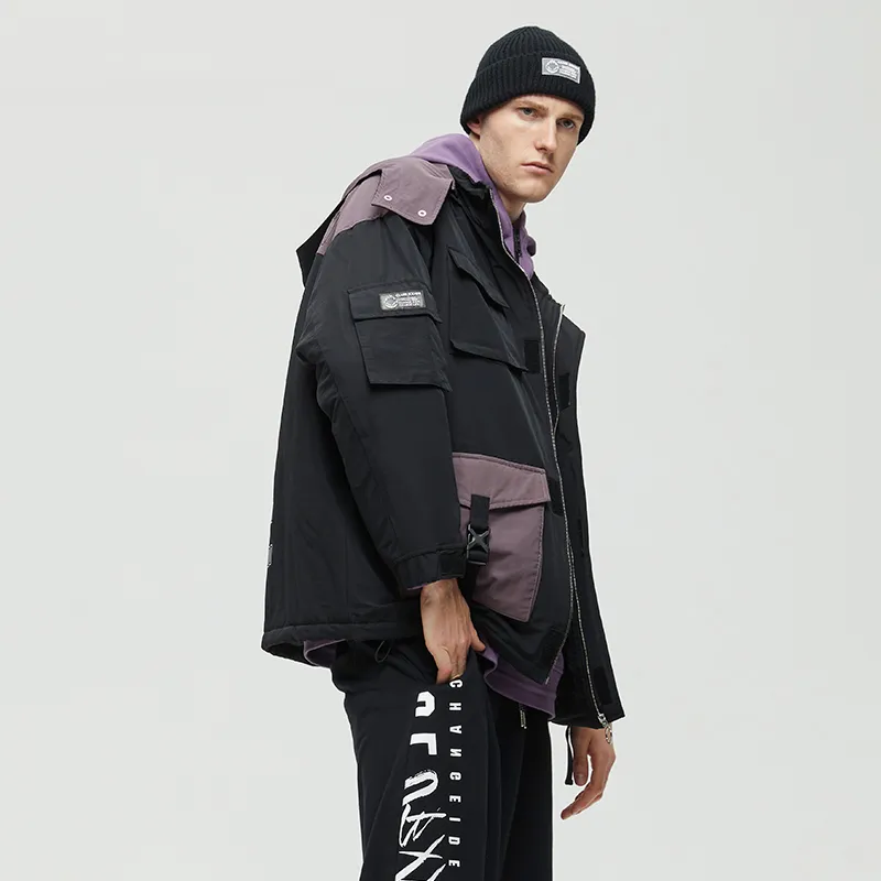 Clubxxhh Cartoon Hand-Drawn Hooded Loose Fit Thickened Puffer Jacket Unisex Black-3