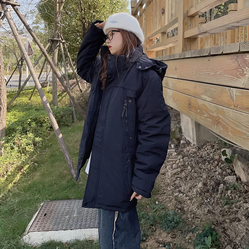 New Business Origin Solid Color Detachable Hood Loose Fit Thickened Mid-Length Puffer Jacket Unisex-7