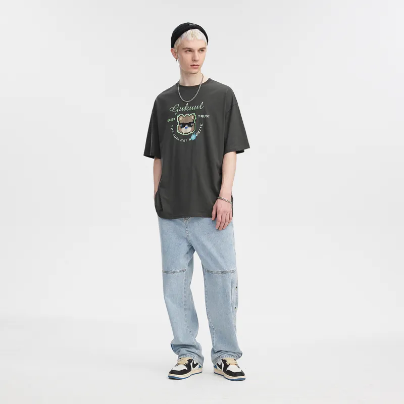 GUKUUL Straight Jeans Unisex Light Blue-4