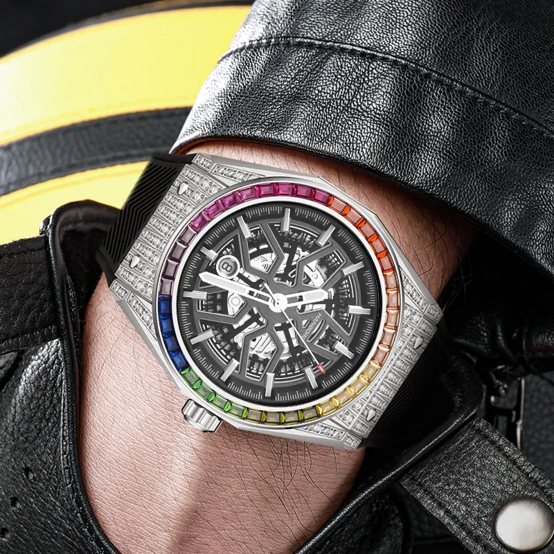HANBORO Big Explosion Collection Automatic Mechanical Movement Watch Men's Watches Cut-Out Dial HBR9010-CH-2