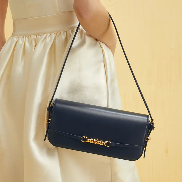 CHARLES&KEITH Polyurethane Small CK Bag Small Square Bag Shoulder Bag Women's Cream Milk White/Navy Blue/Fuchsia-5