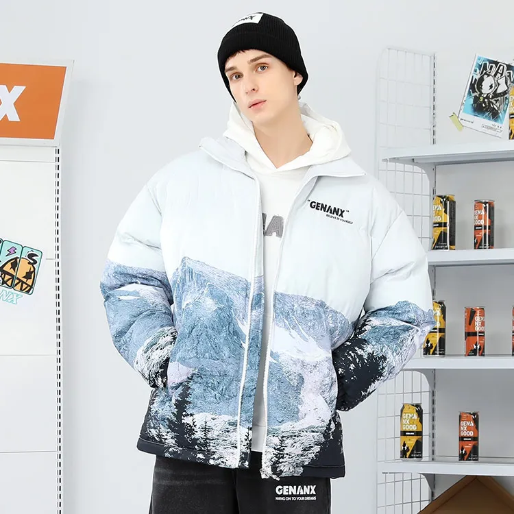 GENANX Puffer Jacket Unisex Print White-5