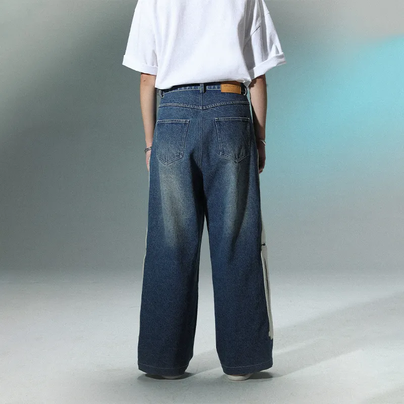 UNVESNO Wide Leg Jeans Unisex Dark Blue-3