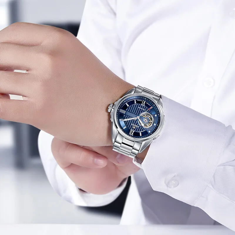 EBOHR Mechanical Movement Stainless Steel Strap Watch Men's Watches Blue Dial 17020111-2