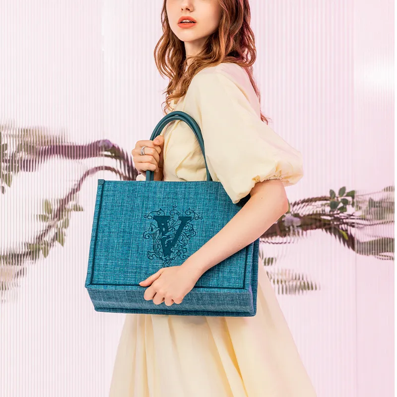 VANESSA HOGAN Fabric Tote Bag Shopping Bag Shoulder Bags Large Size Women's Blue-3