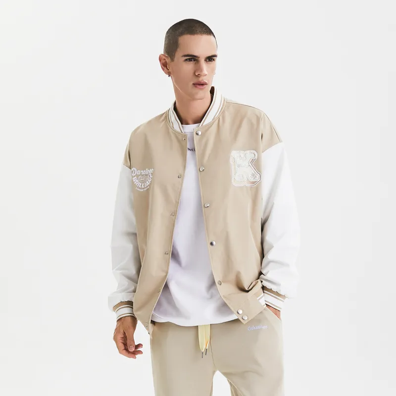 GUKUUL Baseball Jacket Spring Fall Unisex Khaki-4