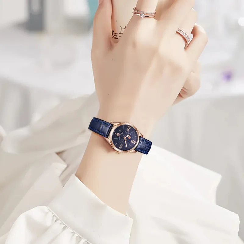 ROLENDO R Automatic Mechanical Movement Genuine Leather Strap Watch Unisex Blue Dial-15