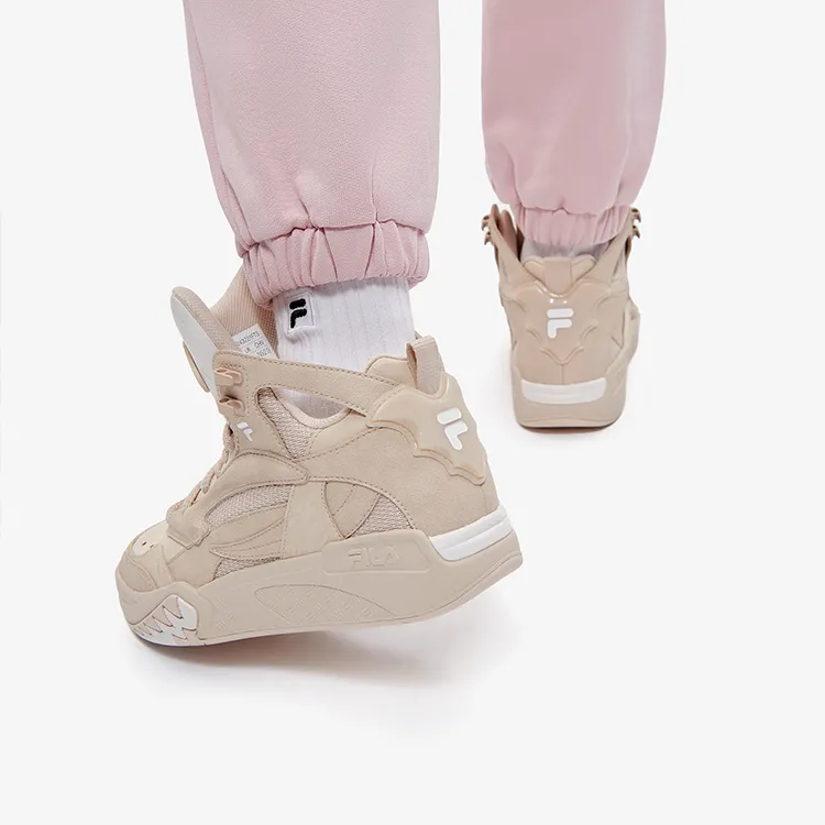 FILA FUSION Desperado We Mid Top Vintage Basketball Shoes Women's Cassava Powder Snow White-5