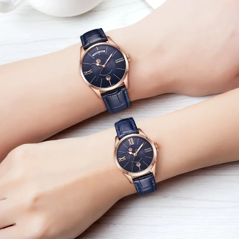 ROLENDO R Automatic Mechanical Movement Genuine Leather Strap Watch Unisex Blue Dial-13
