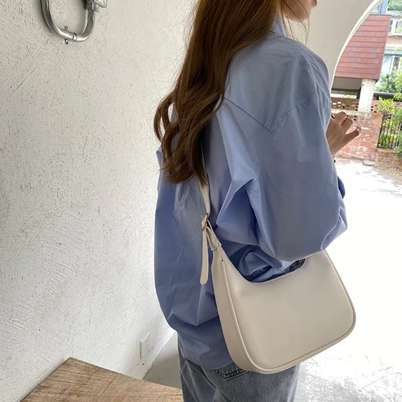 JANE KLAIN Artificial Leather Shoulder Bag Crescent Moon Bag Crossbody Bag Women's White-5