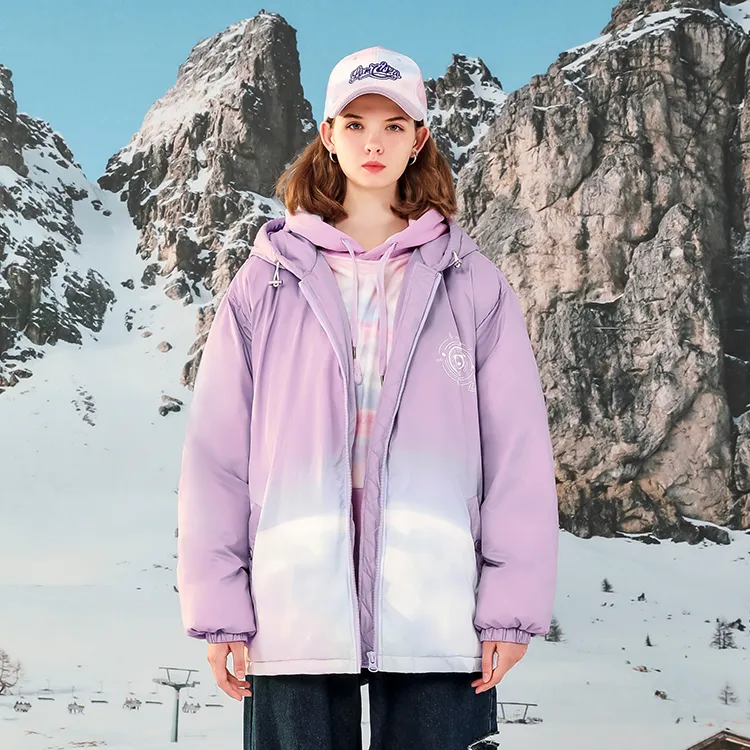 LAMLICKA Cartoon Hooded Loose Fit Thickened Puffer Jacket Unisex Purple-3