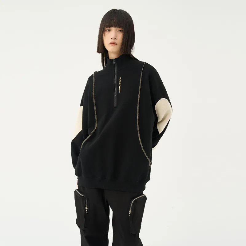RUNNINWHEEL Stand Collar Loose Fit Regular Sweatshirt Unisex-4