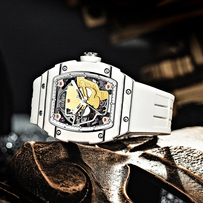 HaofaTourbillon Arknights Series Mechanical Movement Rubber Strap Watch Men's Watches Cut-Out Dial-13