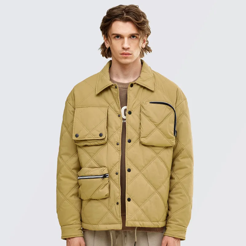 BAGGL Letter Solid Color Lapel Loose Fit Thickened Puffer Jacket Unisex-7