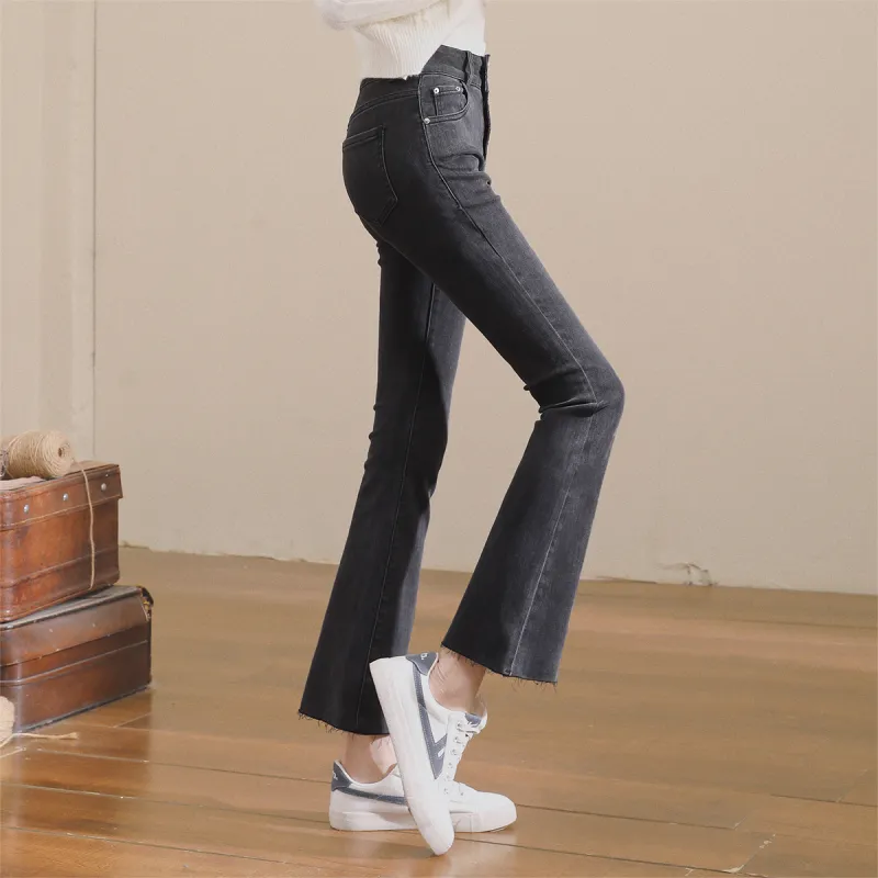 MITUAN Flared Pants Jeans Women's Black-3
