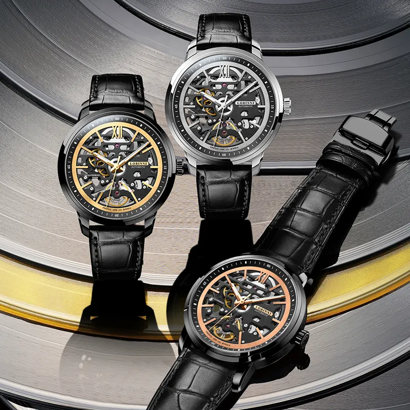LOBINNI L Automatic Mechanical Movement Genuine Leather Strap Watch Men's Watches Cut-Out Dial-30