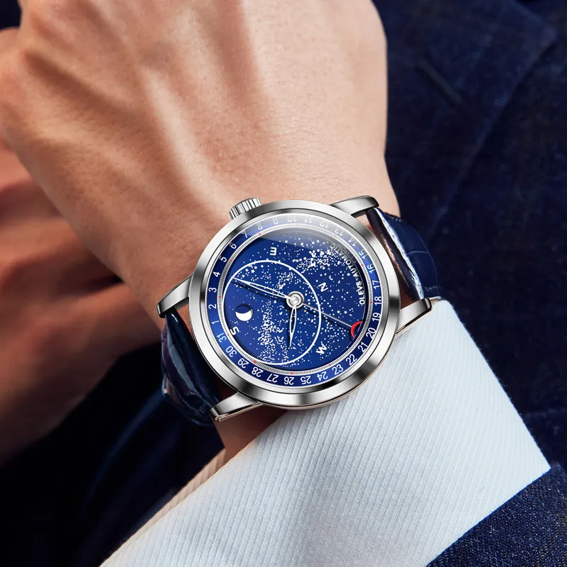 OLEVS Wisdom Series Automatic Mechanical Movement PU Strap Watch Men's Watches Blue Dial-3