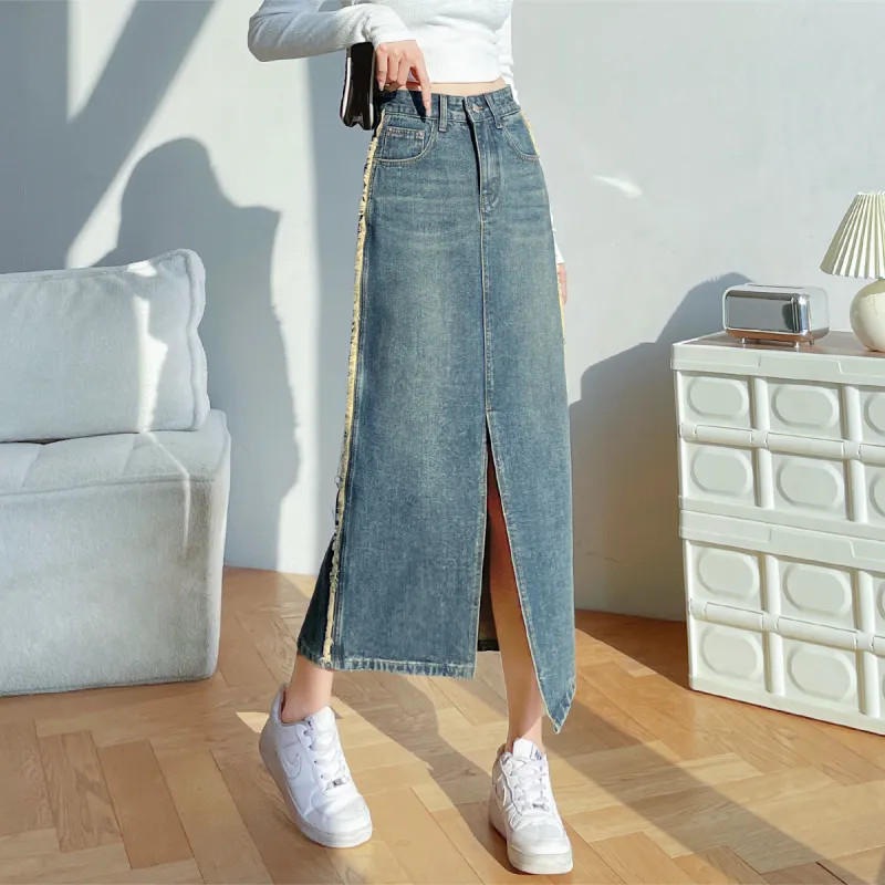 MITUAN Denim Short Skirts Women's Vintage Blue-5
