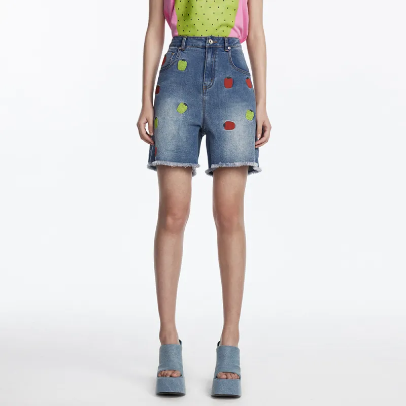 UOOYAA Sweet Girls Series Denim Shorts Women's Denim Blue-2