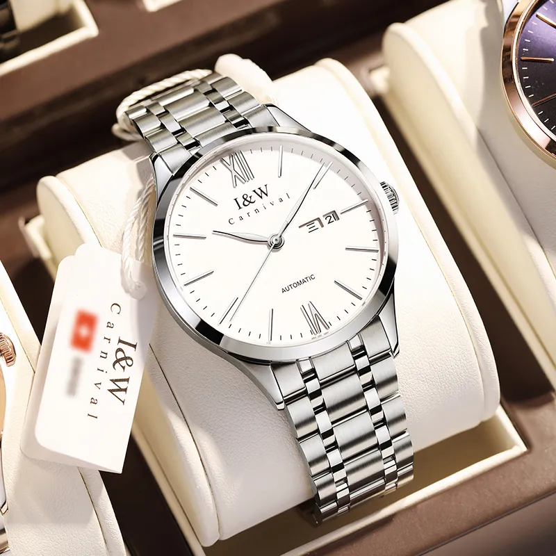 I&W CARNIVAL HWGUOJI Automatic Mechanical Movement Stainless Steel Watchband Watch Men's Watches Gray Dial-12