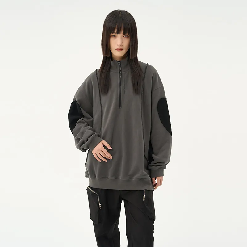 RUNNINWHEEL Stand Collar Loose Fit Regular Sweatshirt Unisex-11