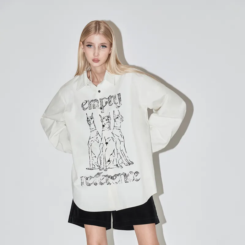 EMPTY REFERENCE Doberman Series Long Sleeved Shirts Unisex White-3