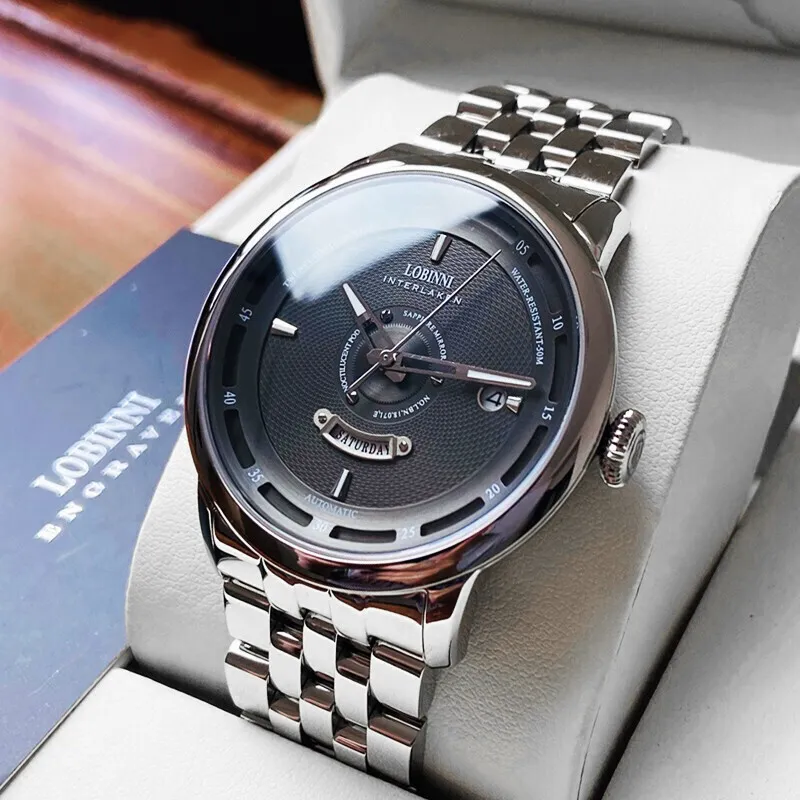 LOBINNI L Automatic Mechanical Movement Genuine Leather Strap Watch Men's Watches Black Dial-10