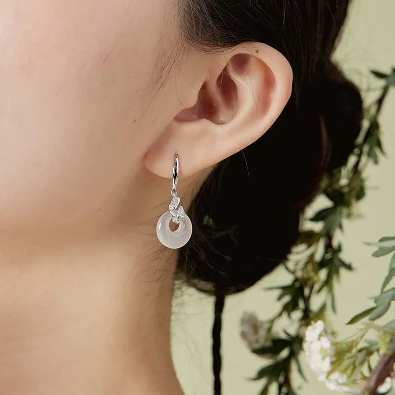 YINCHIE Chalcedony S925 Silver Hoop Earrings Women's-3