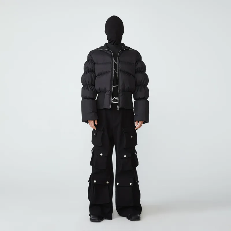 FRKM Solid Color Stand Collar Cropped Down Jacket Unisex Black-2
