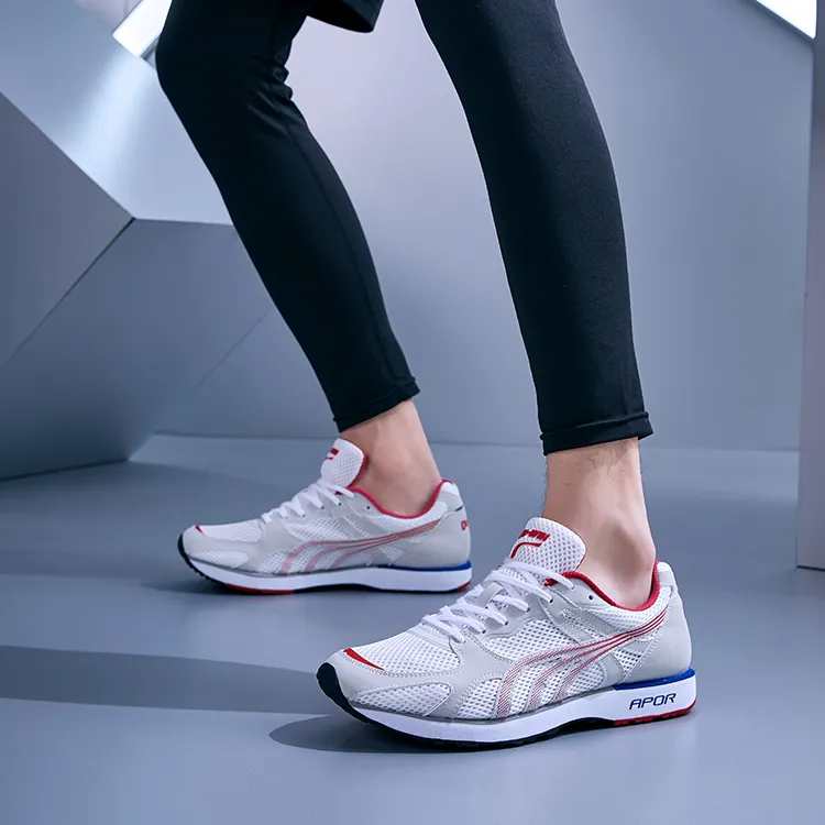 DO WIN Cushioning Slip Resistant Abrasion Resistant Breathable Low Top Running Shoes Unisex White Red-6