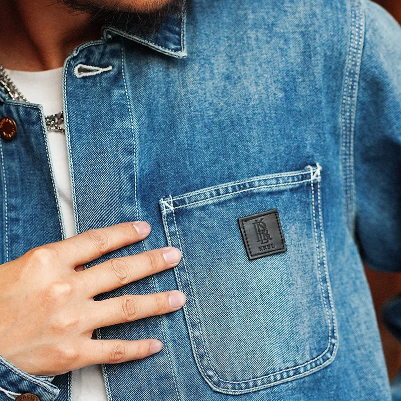 TEKABLU FW22 Suit Collar Loose Fit Straight Long-Sleeved Denim Jacket Men's Denim Blue-5