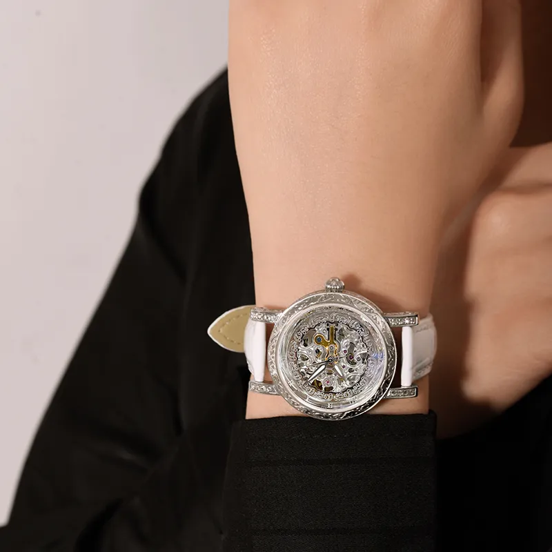 VRQ Athena Series Automatic Mechanical Movement Genuine Leather Strap Watch Women's Watch Cut-Out Dial-9