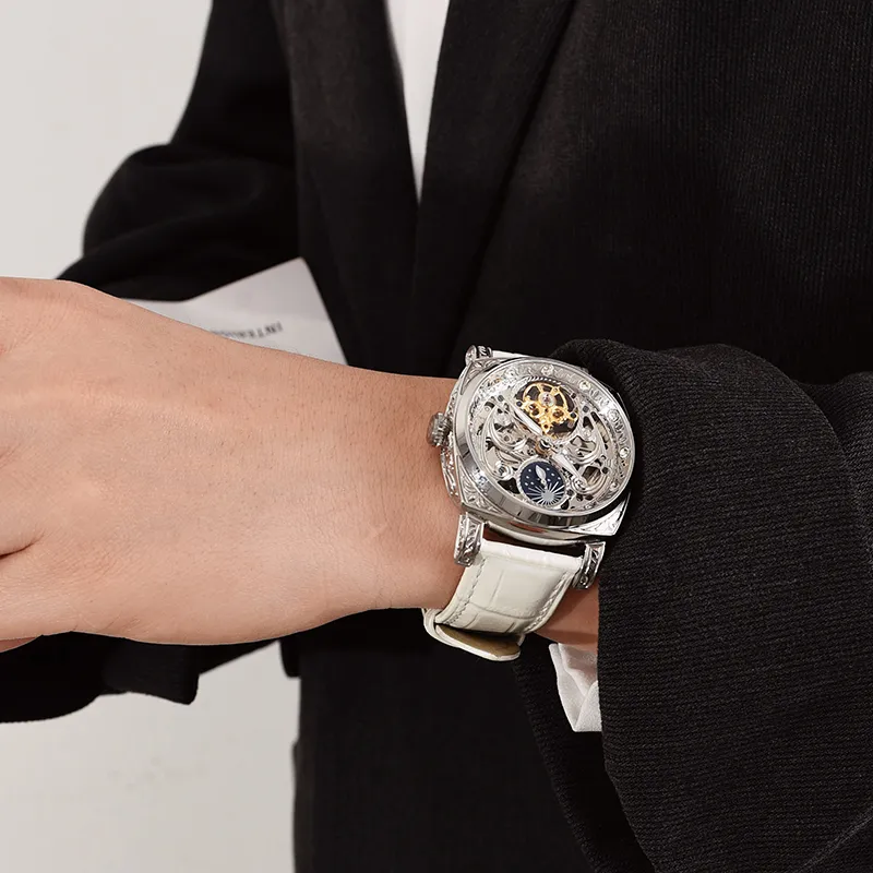 VRQ Future Series Automatic Mechanical Movement Genuine Leather Strap Watch Men's Watches Cut-Out Dial-2