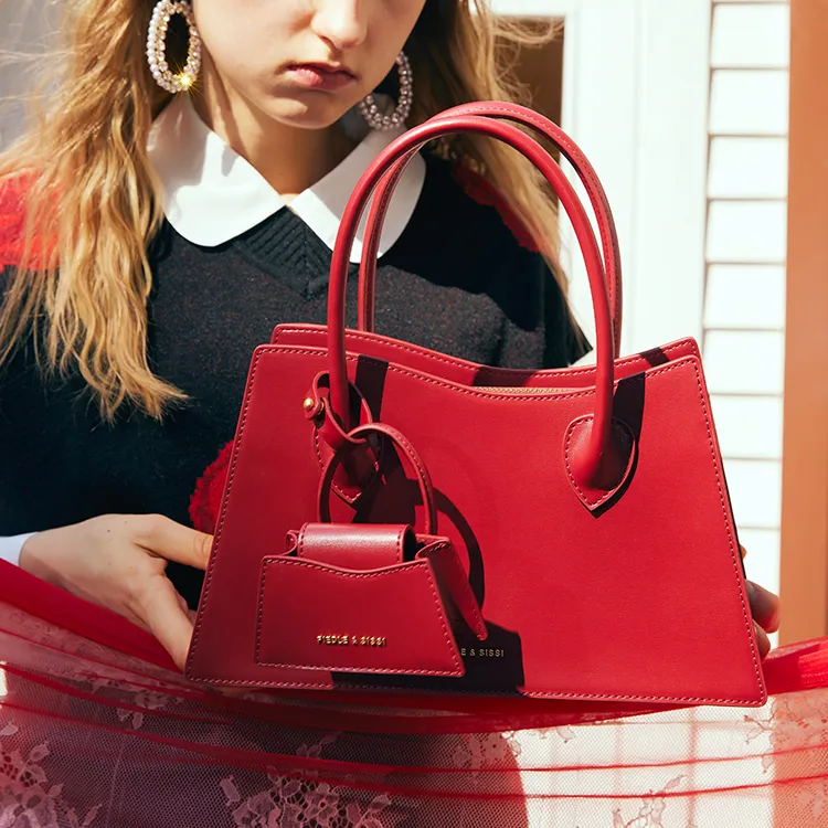 FIEDLE&SISSI Genuine Leather Combo Bag, Crossbody Portable Wedding Bag Tubas Women's Vintage Red-4
