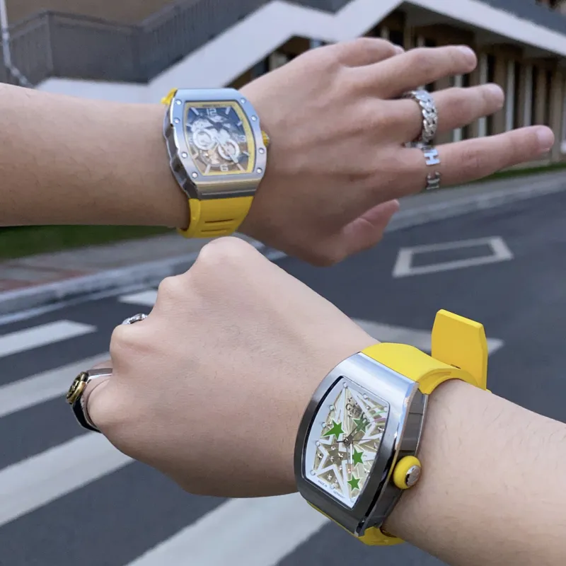 BONEST GATTI Phantom Time Automatic Mechanical Movement Rubber Strap Watch Men's Watches Yellow Watch Dial-5