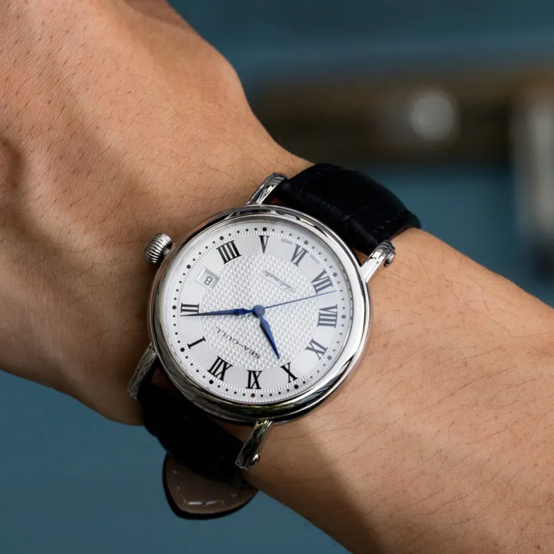 Sea Gull National Automatic Mechanical Movement Genuine Leather Strap Watch Unisex White Dial-6