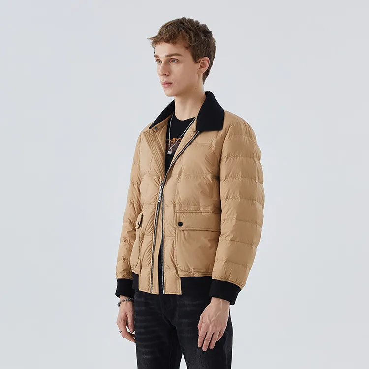 DAVID NAMAN FW22 Solid Color Lapel Loose Fit Down Jacket Men's Khaki-3