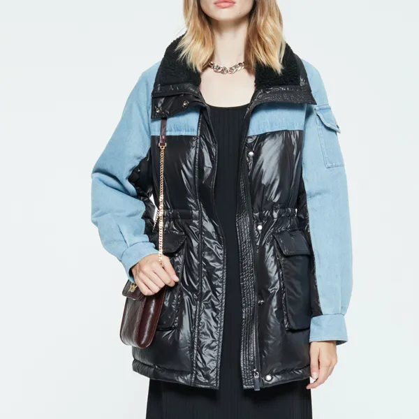 DKNY FW22 Lapel Thickened Mid Length Down Jacket Women's Black & Multicolor-2