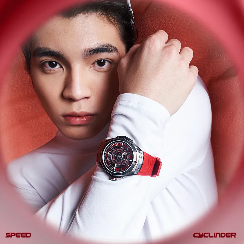 RARONE Hurricane Mechanical Movement Silicone Strap Watch Men's Watches Red Watch Dial-4