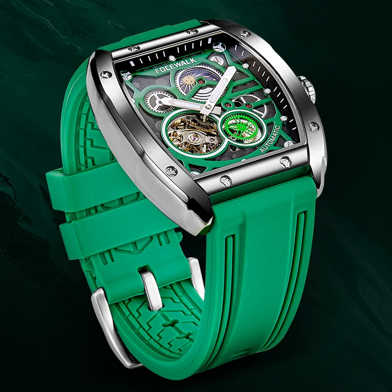 FOCEWALK Three Kingdoms Cao Wei Mechanical Movement Stainless Steel Watchband Watch Men's Watches Green Dial-14