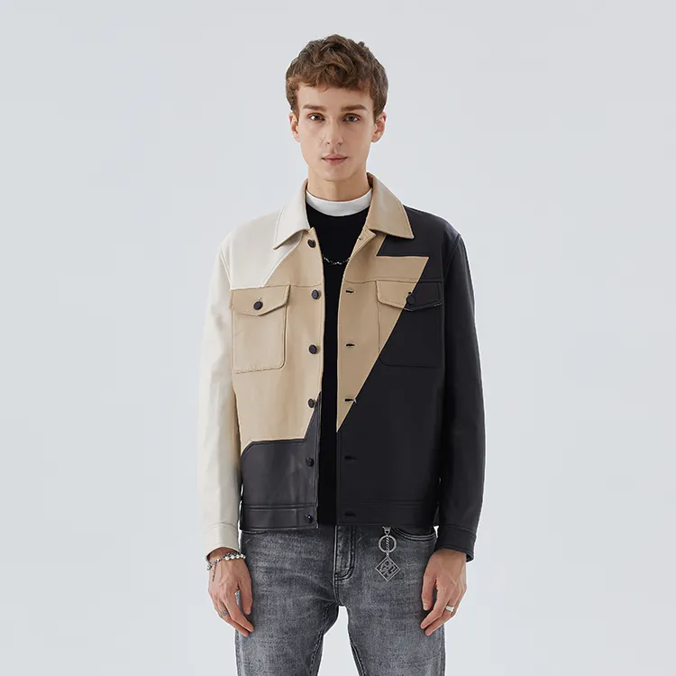 DAVID NAMAN Leather Jackets Coats Men's Khaki-2