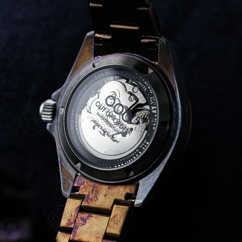 OUT OF ORDER Wrist Watch Automatic Mechanical Movement Stainless Steel Strap Black Dial Unisex OOO.001 21.NE-3