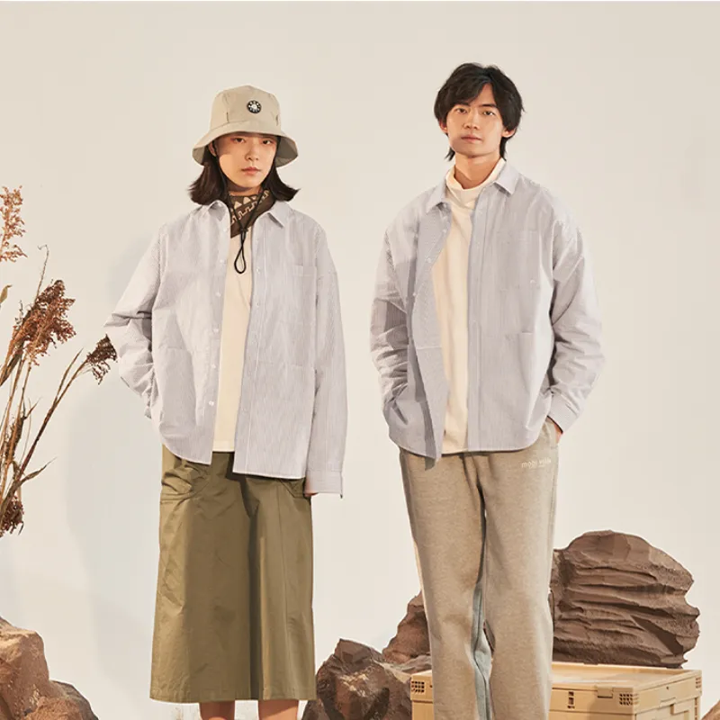 MOBI GARDEN Striped Long Sleeved Shirt Coat Top Unisex-9