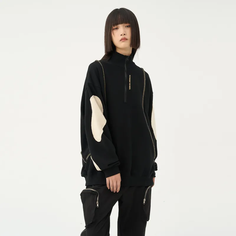 RUNNINWHEEL Stand Collar Loose Fit Regular Sweatshirt Unisex-2