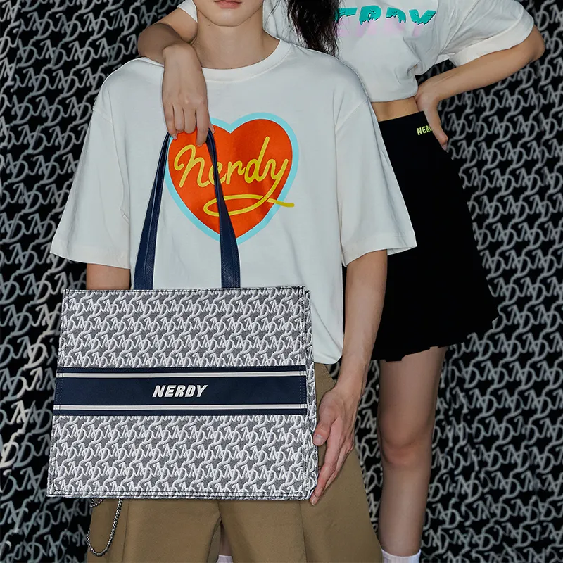 NERDY Polyester Combo Bag Tote Bag Shopping Bag Handbag Shoulder Bag Unisex Navy Blue-4