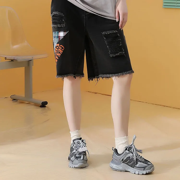 GENANX Denim Shorts Unisex Black Gray Color-2